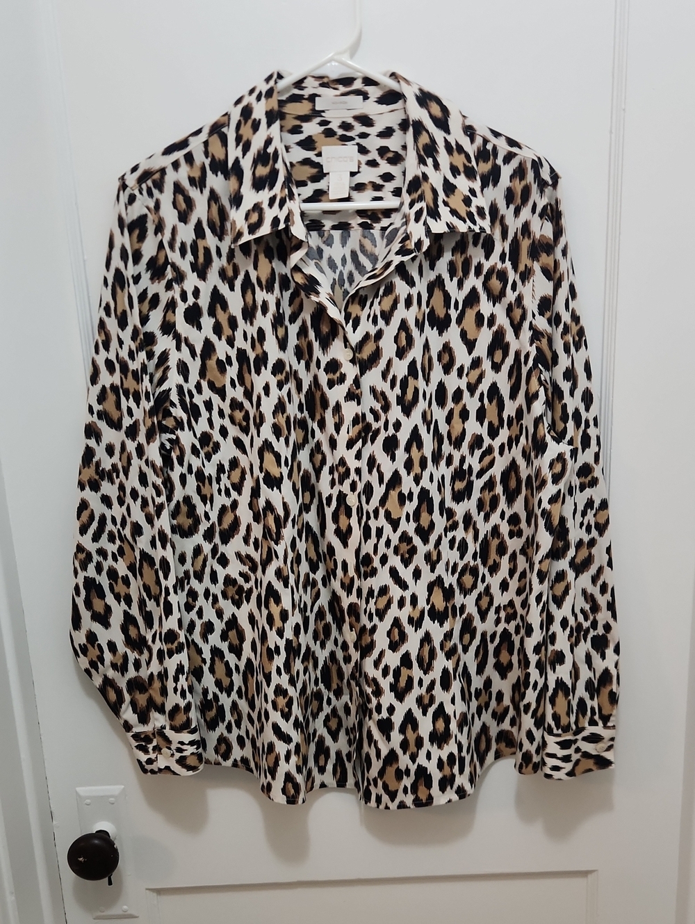 Chico's No Iron Animal Print Women's Button-Down Blouse Size 3 (US size XL)